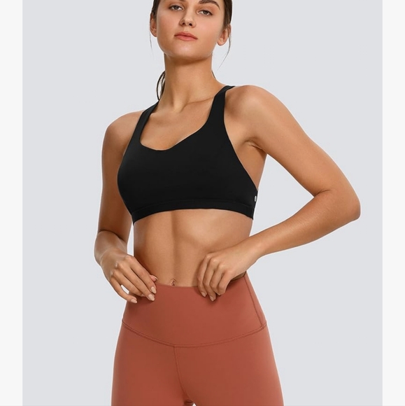 NWT Med CRZ YOGA strappy v neck sports bra w cross cross back wireless & padded - Picture 6 of 11